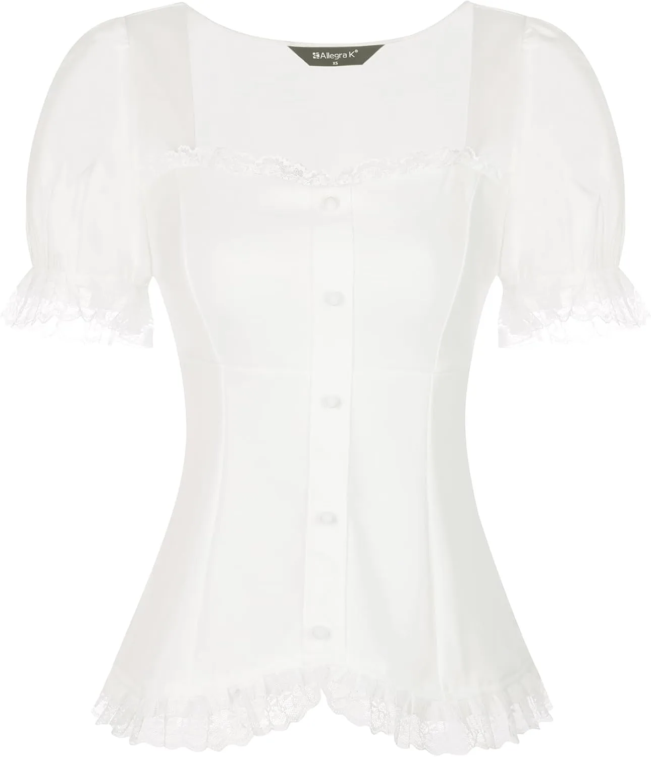 Allegra K Victorian Shirt for Women's Sweetheart Neck Puff Sleeve Halloween Lace Up Gothic Blouse