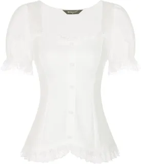 Allegra K Victorian Shirt for Women's Sweetheart Neck Puff Sleeve Halloween Lace Up Gothic Blouse