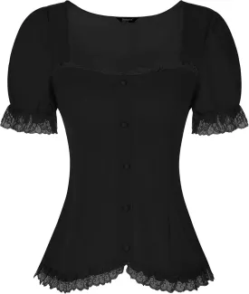 Allegra K Victorian Shirt for Women's Sweetheart Neck Puff Sleeve Halloween Lace Up Gothic Blouse