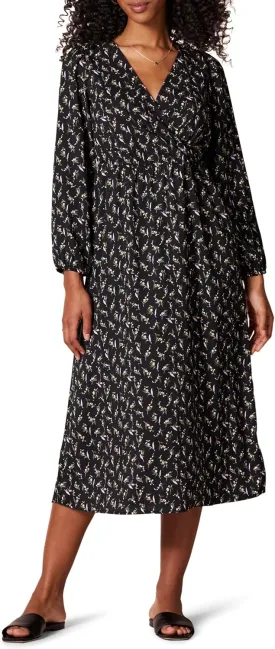 Amazon Essentials Women's Lightweight Georgette Long Sleeve V-Neck Midi Dress (Available in Plus Size)