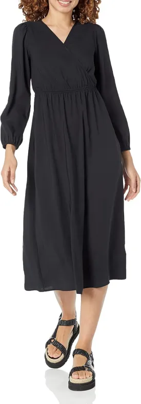 Amazon Essentials Women's Lightweight Georgette Long Sleeve V-Neck Midi Dress (Available in Plus Size)