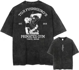 Anime Graphic T-Shirt, Vintage Washed Cotton, Black, Japanese Manga Design, Multiple Sizes S-3XL