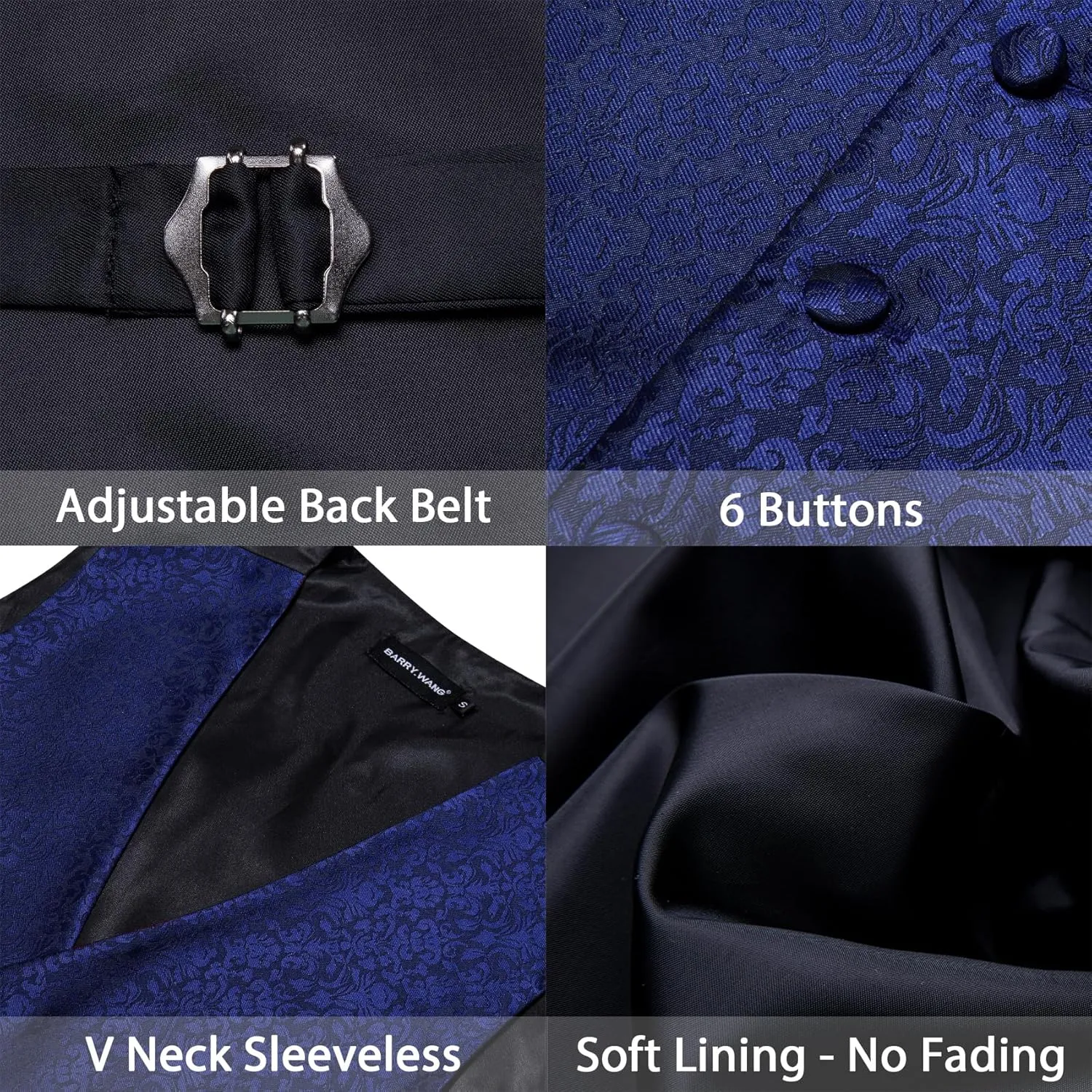Barry.Wang Men's Suit Vest Tie and Bow Tie Set Formal Solid Paisley Handkerchief Cufflink Woven Wedding Party Waistcoat