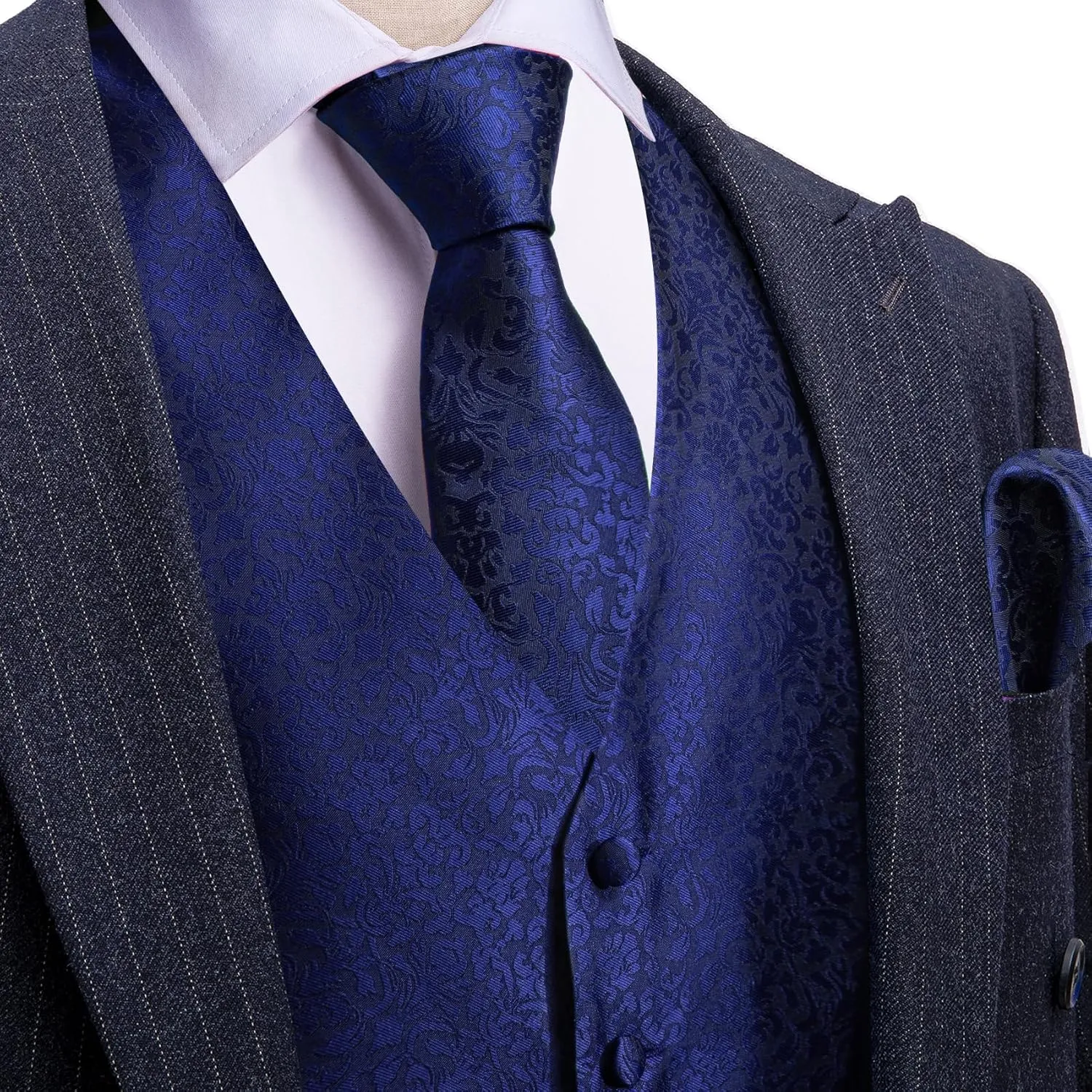 Barry.Wang Men's Suit Vest Tie and Bow Tie Set Formal Solid Paisley Handkerchief Cufflink Woven Wedding Party Waistcoat