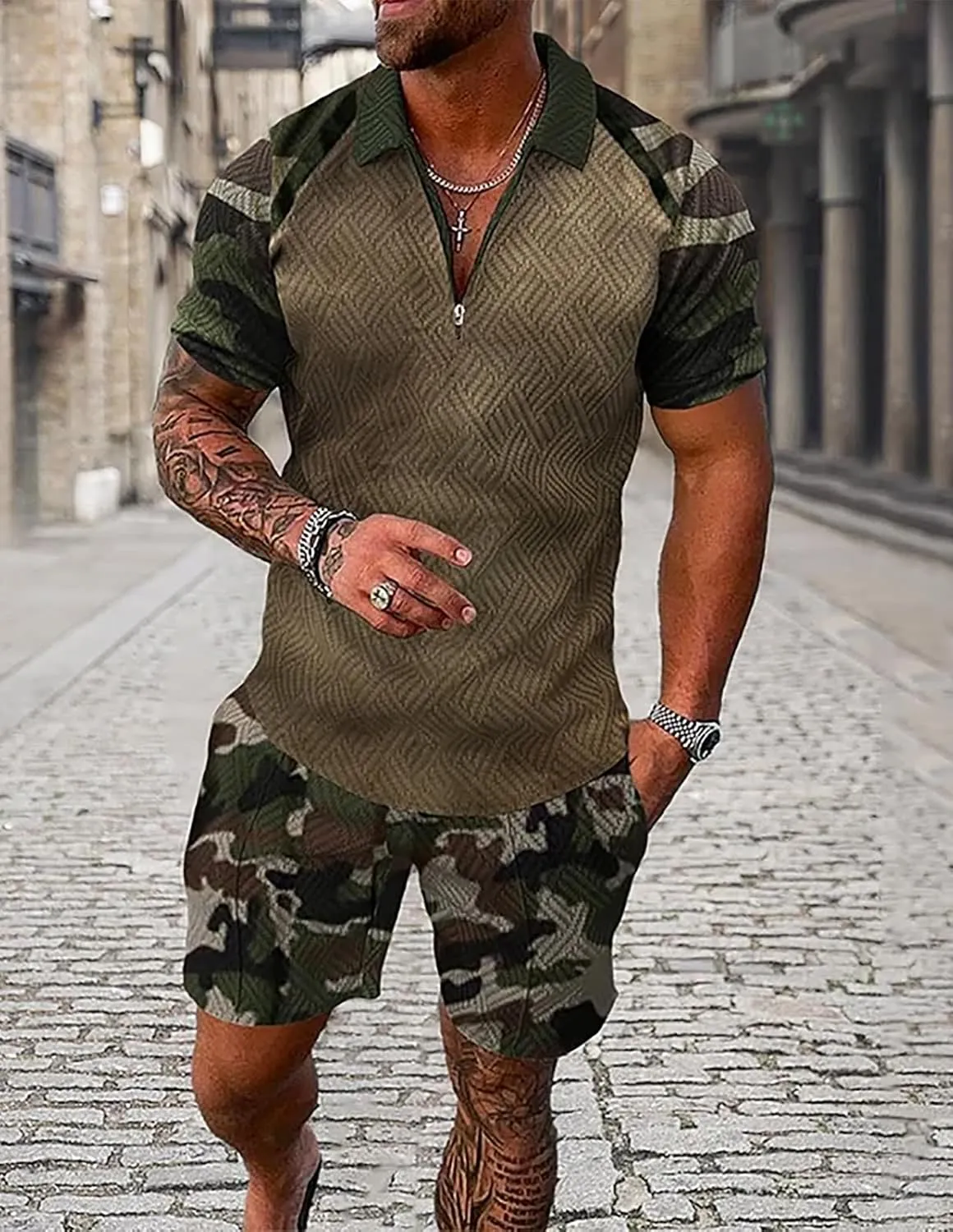 BIRW Mens Short Sets 2 Piece Outfits Polo Shirt Fashion Summer Tracksuits Casual Set Short Sleeve and Shorts Set for Men