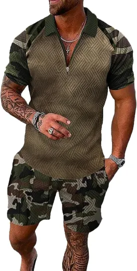BIRW Mens Short Sets 2 Piece Outfits Polo Shirt Fashion Summer Tracksuits Casual Set Short Sleeve and Shorts Set for Men