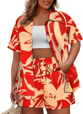 CARCOS Women's Plus Size 2 Piece Sets Summer Top and Shorts Set Short Sleeve Vacation Casual Tracksuit Outfit XL-5XL