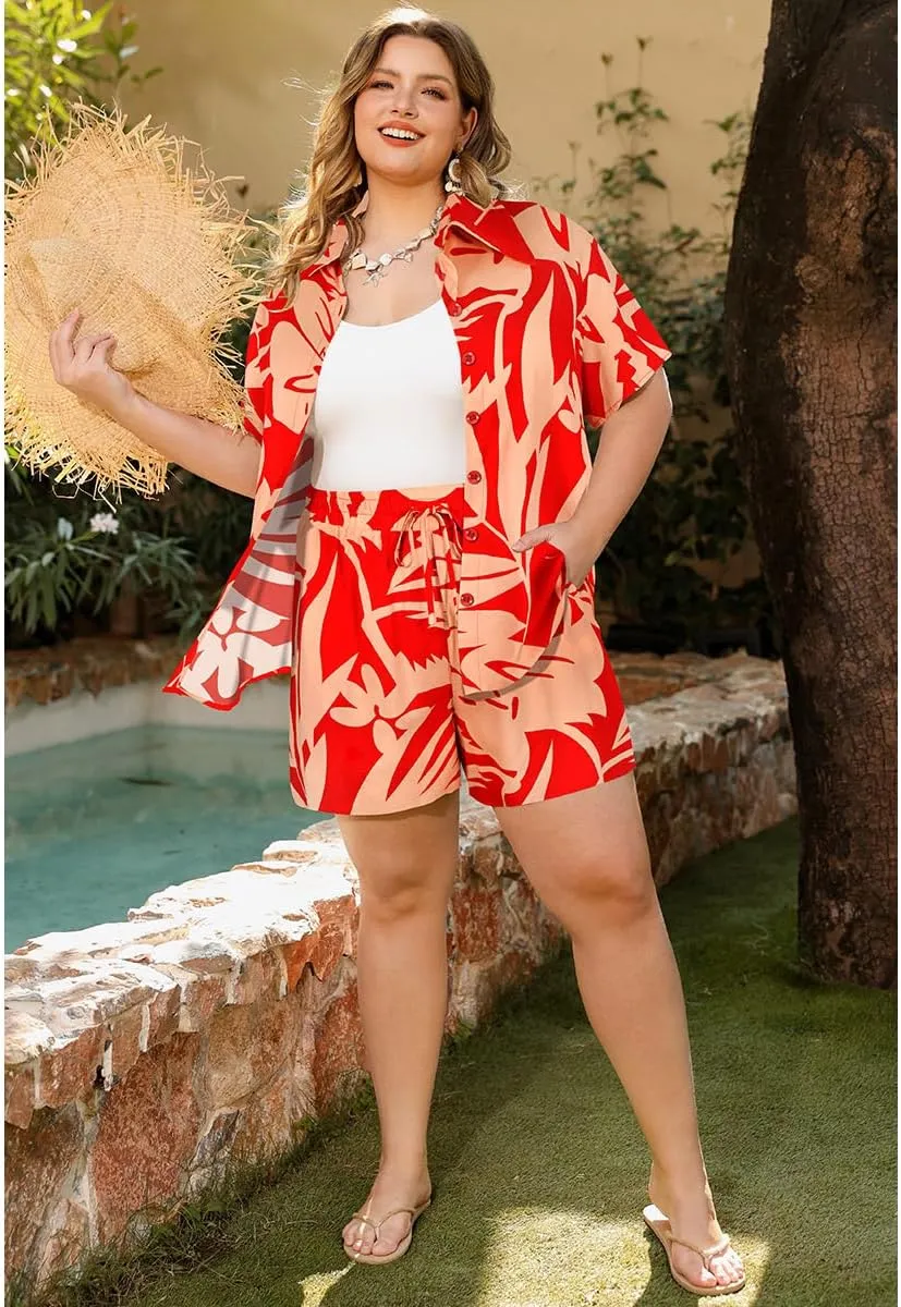 CARCOS Women's Plus Size 2 Piece Sets Summer Top and Shorts Set Short Sleeve Vacation Casual Tracksuit Outfit XL-5XL