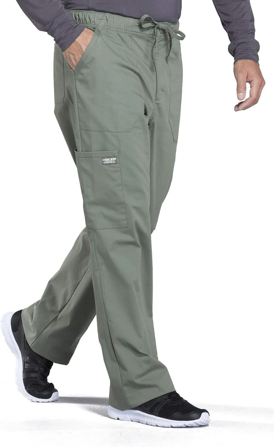 Cherokee Men's Scrub Pant Tapered Leg Fly Front Cargo Pant with 5 Pockets WW190