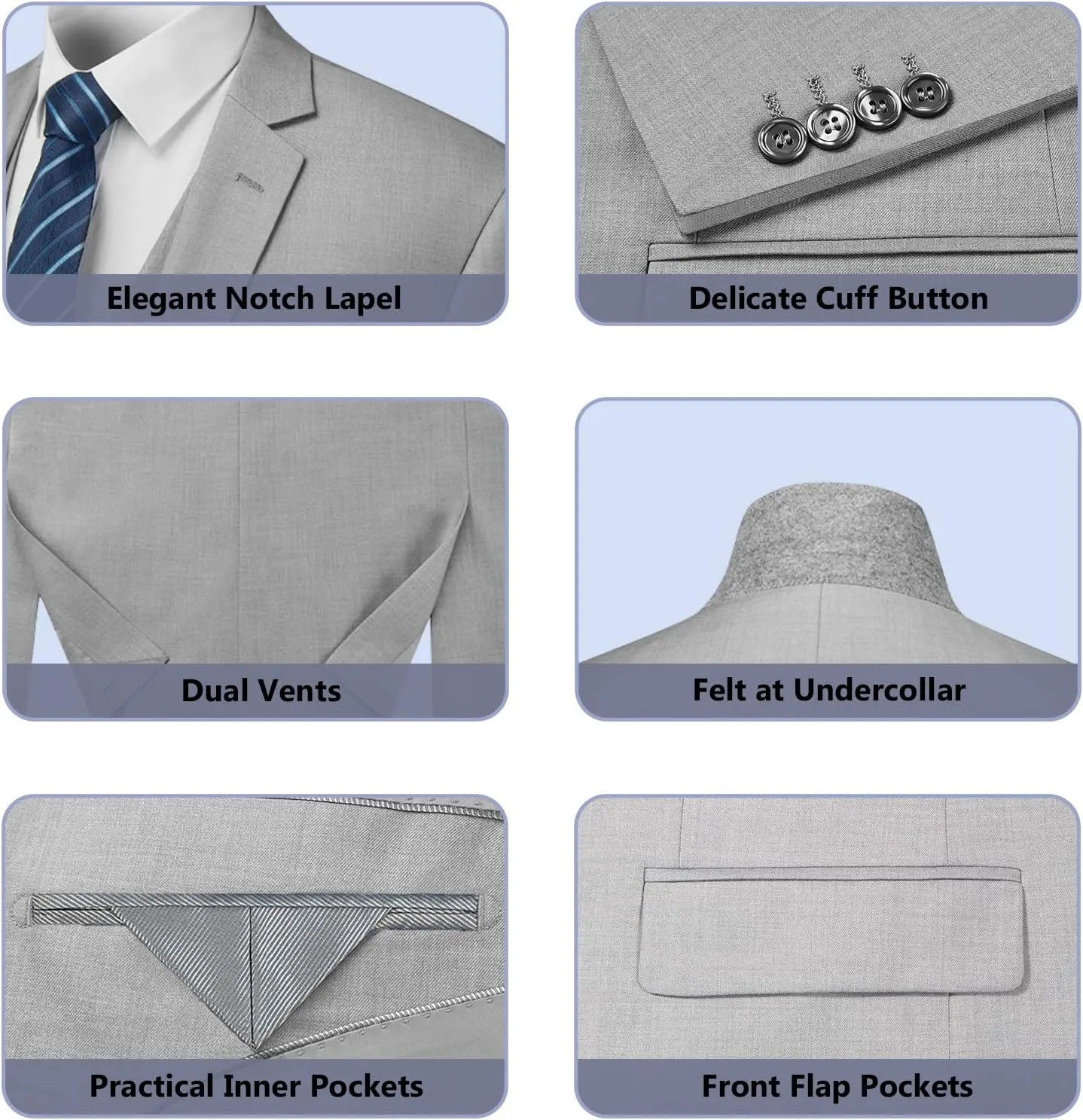 Cooper & Nelson Men's Suit Slim Fit, 3 Piece Suits for Men, One Button Solid Jacket Vest Pants with Tie, Tuxedo Set