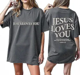 Faith Over Fear Tshirt Women Oversized Christian Religious Sayings Jesus Loves You Tees Drop Shoulder Tee Tops