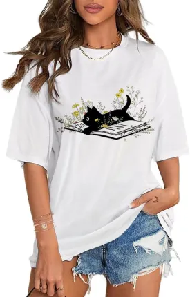 Flafens T Shirts for Women Graphic Tees Cute Shirts Cotton Fit Short Tshirts