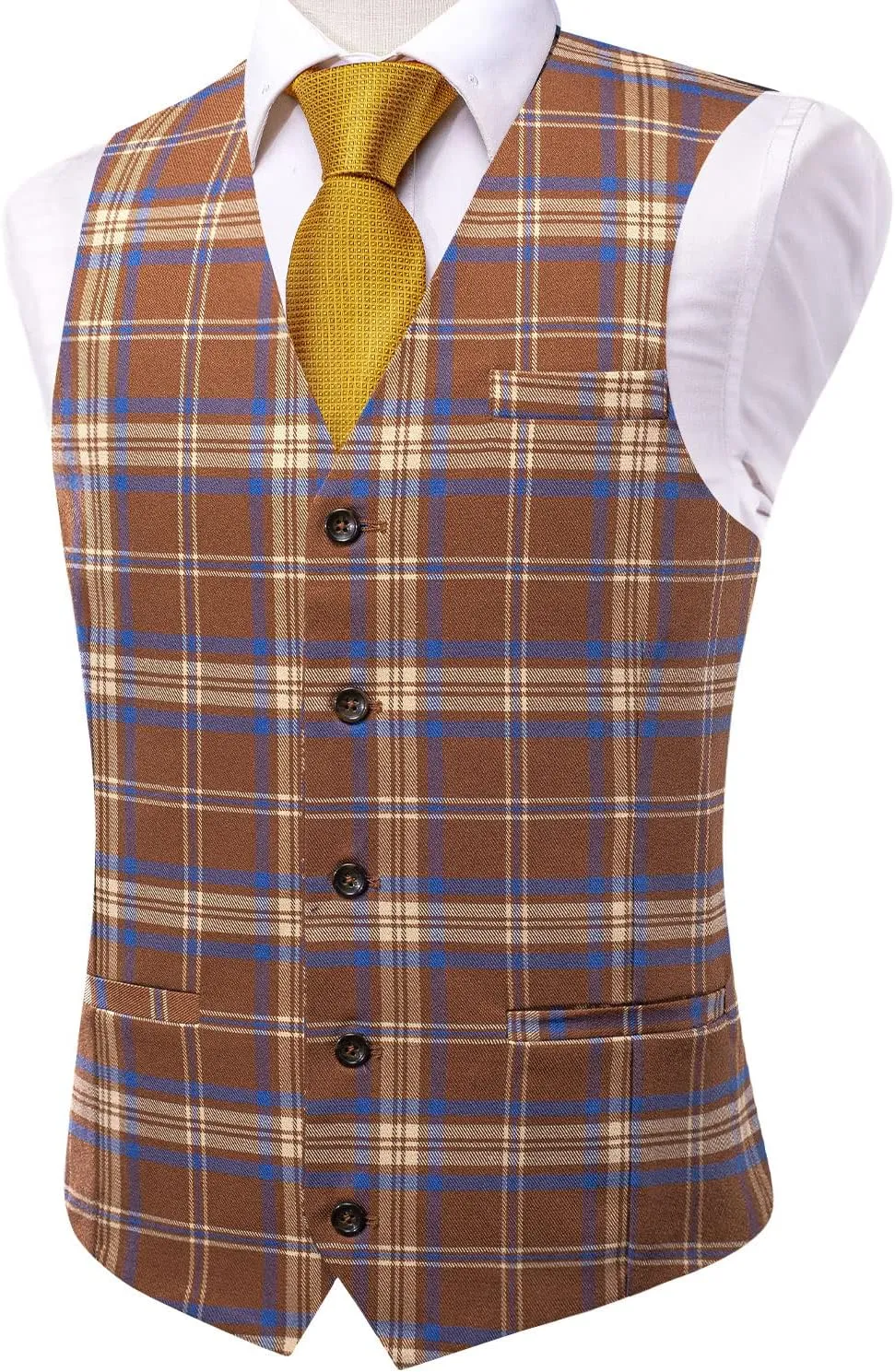 Hi-Tie Suede Leather Vest for Men Western Cowboy Vest Slim Fit Sleeveless V Neck Waistcoat Casual
