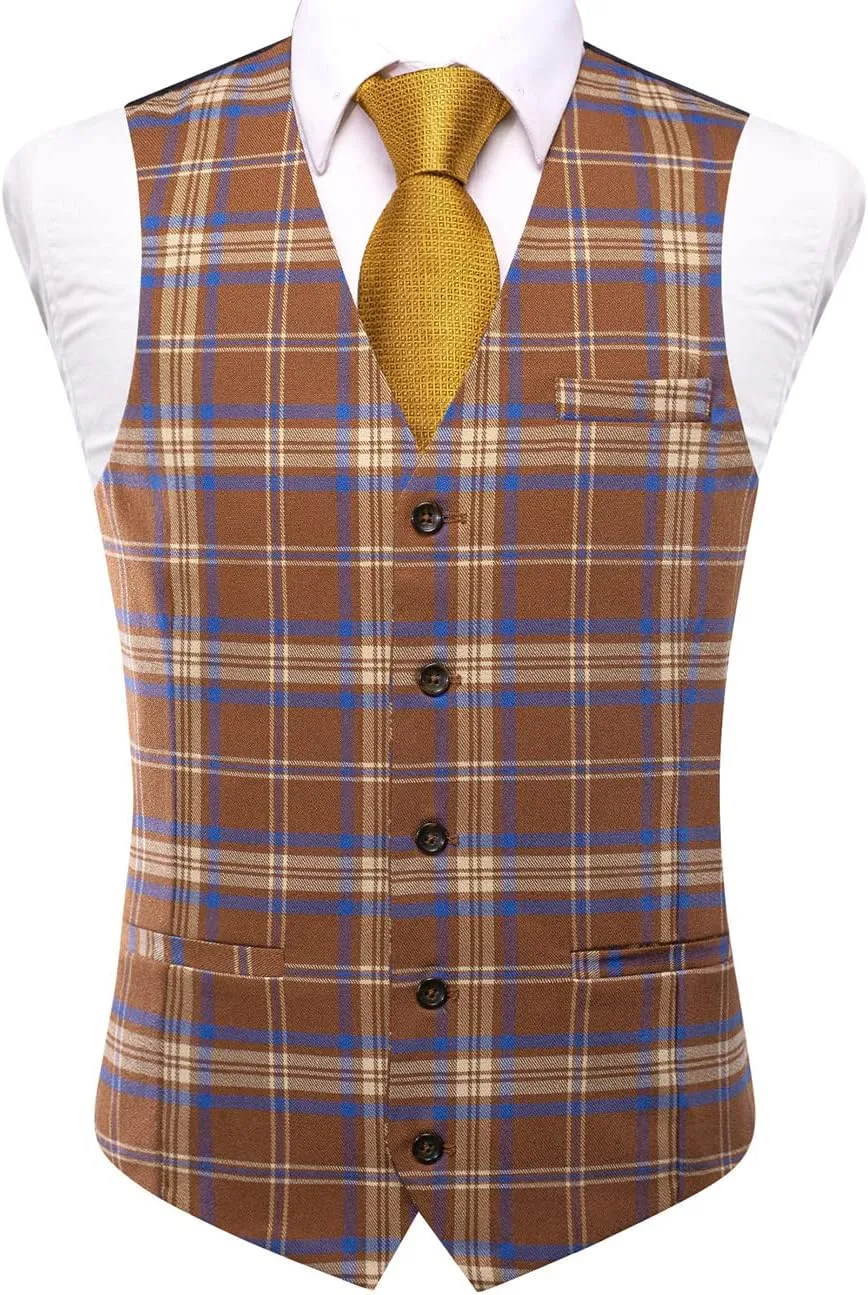 Hi-Tie Suede Leather Vest for Men Western Cowboy Vest Slim Fit Sleeveless V Neck Waistcoat Casual