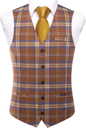 Hi-Tie Suede Leather Vest for Men Western Cowboy Vest Slim Fit Sleeveless V Neck Waistcoat Casual