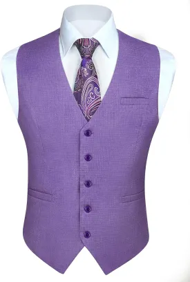 HISDERN Men's Suit Vest Plaid Dress Vest for Men Slim Fit Formal Business Waistcoat Tuxedo V-Ncek Solid Vest for Wedding