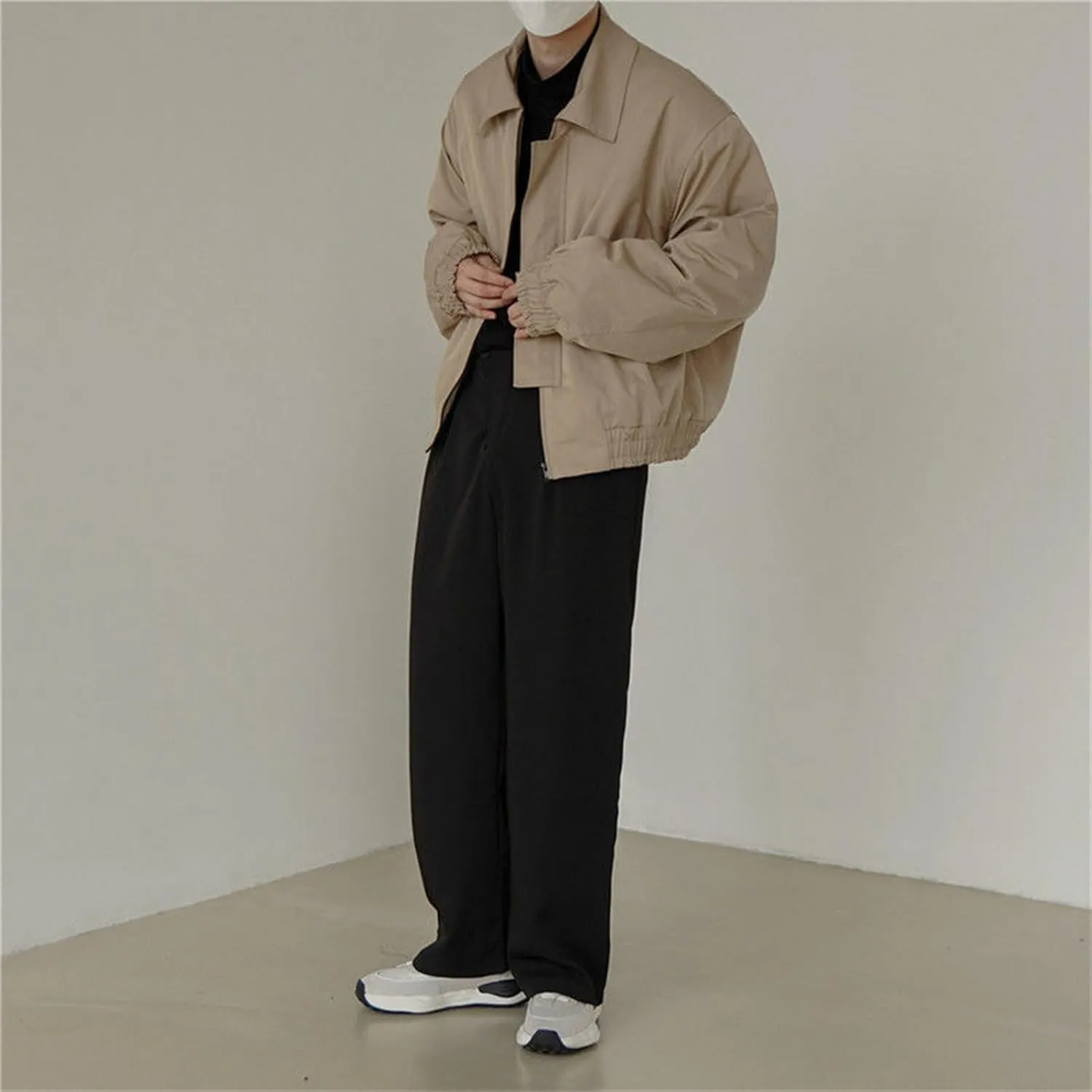 JEsilunmaMY Mens Fall Lapel Cropped Cargo Jacket Vintage Long Sleeve Zipper Windbreaker Casual Loose Short Bomber Jacket