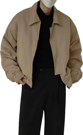 JEsilunmaMY Mens Fall Lapel Cropped Cargo Jacket Vintage Long Sleeve Zipper Windbreaker Casual Loose Short Bomber Jacket
