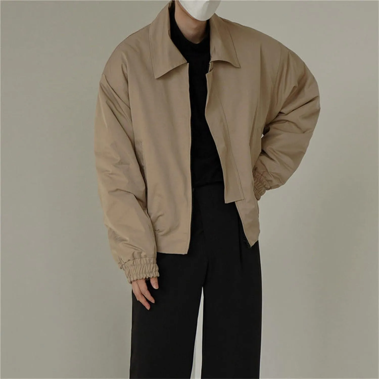 JEsilunmaMY Mens Fall Lapel Cropped Cargo Jacket Vintage Long Sleeve Zipper Windbreaker Casual Loose Short Bomber Jacket