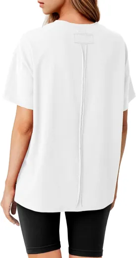 Lepunuo Oversized T Shirts for Women Summer Tops 2024 Trendy Cotton Casual Loose Fit Short Sleeve Side Slit Tee Shirts