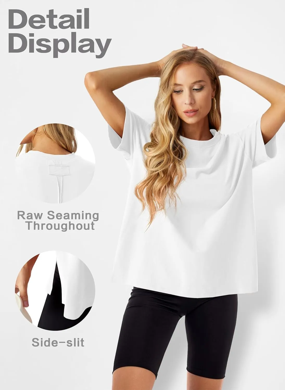 Lepunuo Oversized T Shirts for Women Summer Tops 2024 Trendy Cotton Casual Loose Fit Short Sleeve Side Slit Tee Shirts