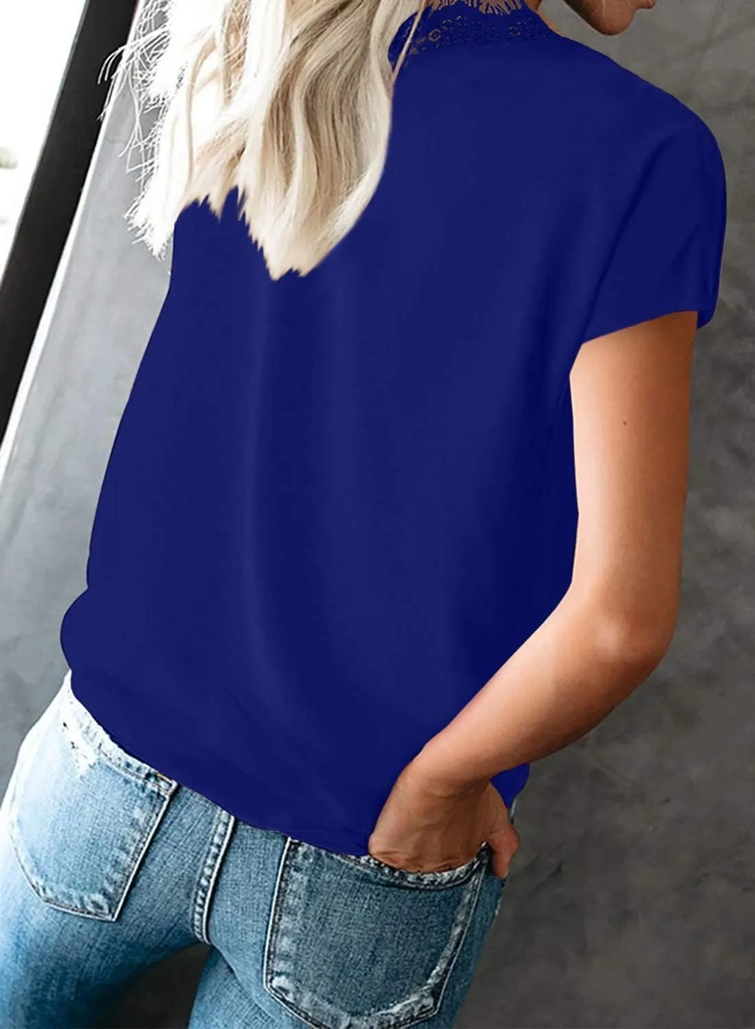 lime flare Dressy Lace Trim Blouse Tops Popular Short Sleeve Shirt