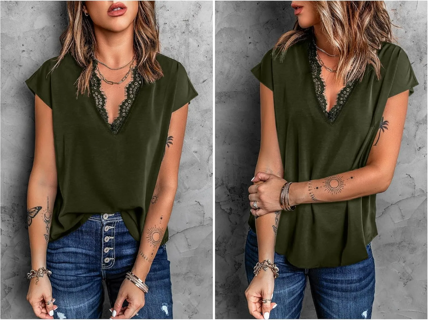 lime flare Dressy Lace Trim Blouse Tops Popular Short Sleeve Shirt