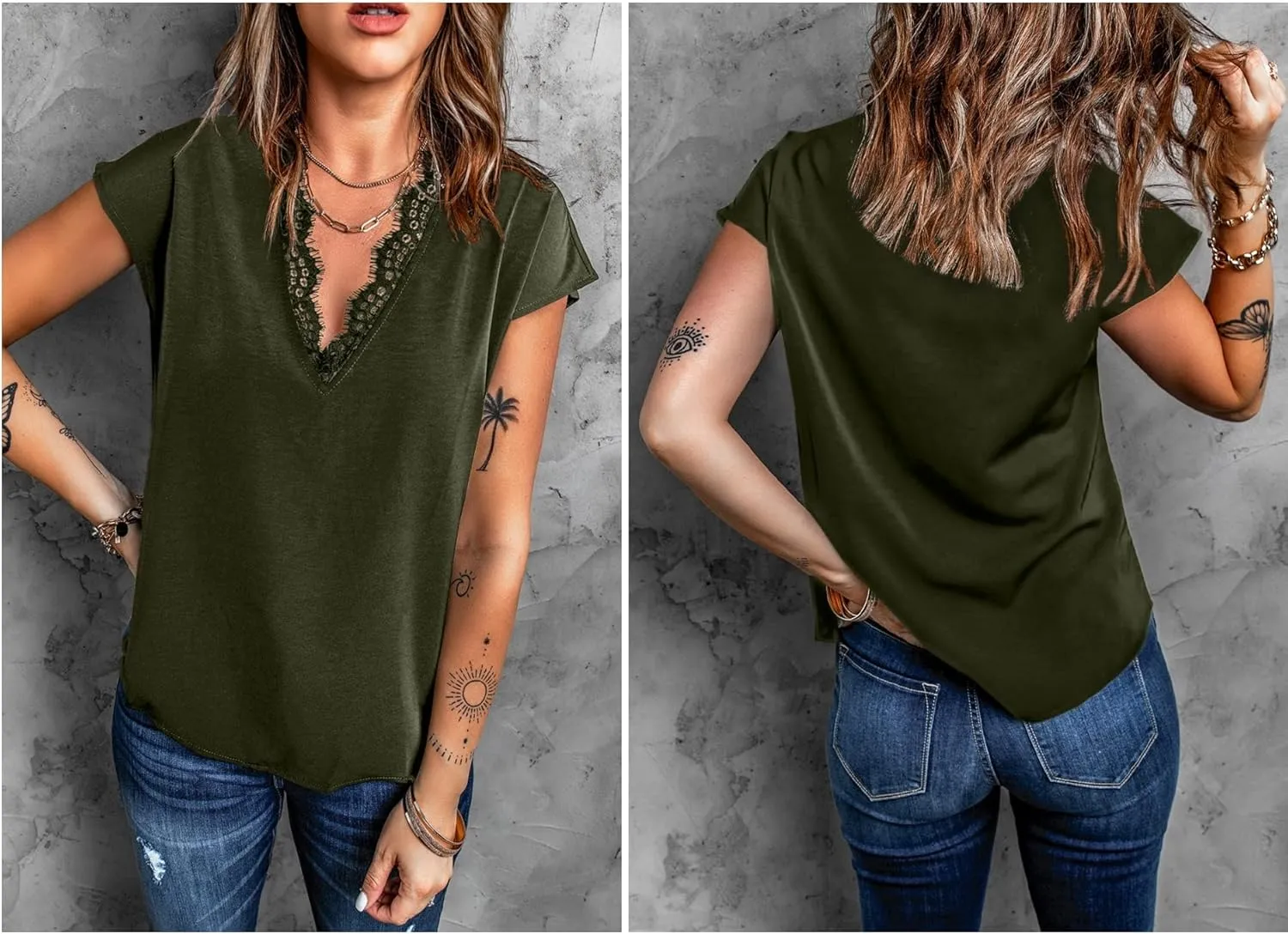 lime flare Dressy Lace Trim Blouse Tops Popular Short Sleeve Shirt