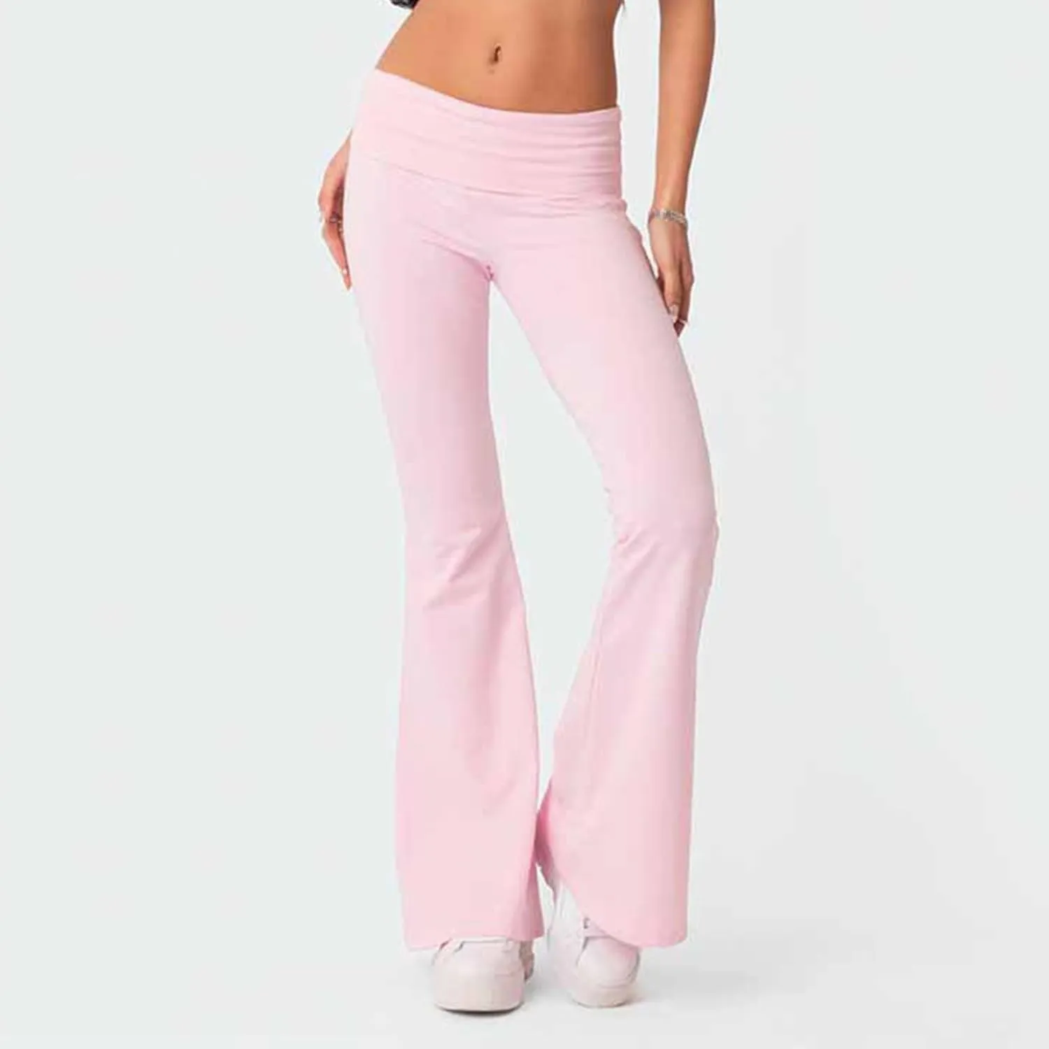Low Rise Flare Leggings for Women Y2k Flared Fold Over Yoga Pants Bootcut Cotton Leggings Bell Bottom Yoga Sweatpants