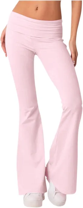 Low Rise Flare Leggings for Women Y2k Flared Fold Over Yoga Pants Bootcut Cotton Leggings Bell Bottom Yoga Sweatpants