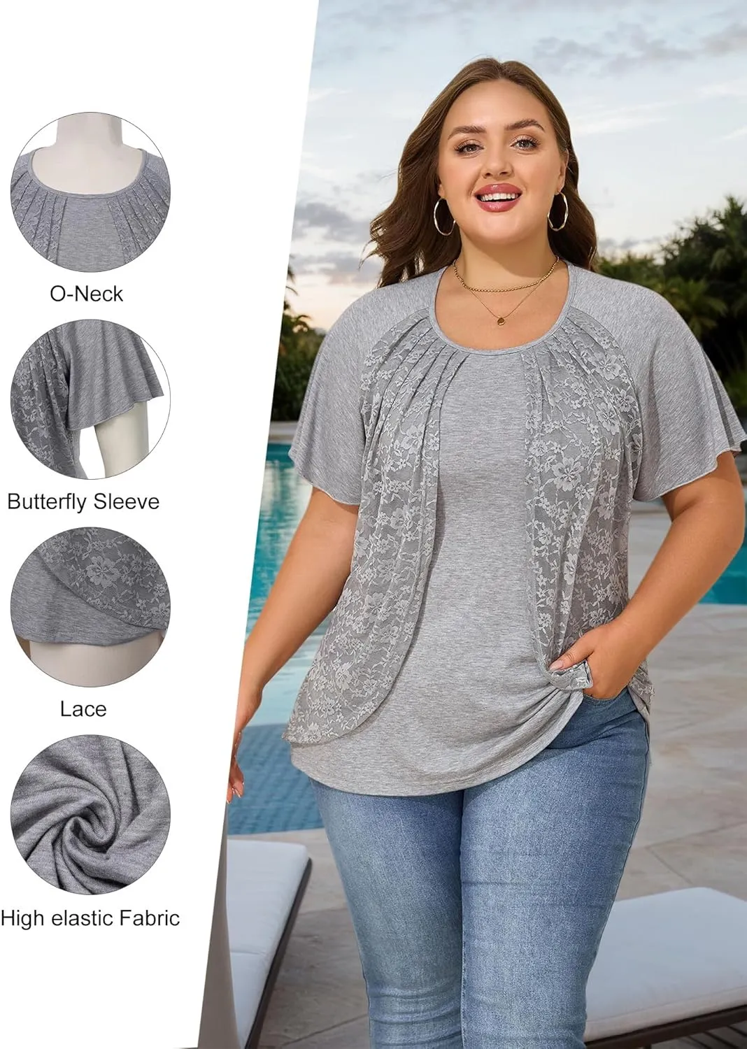 Plus Size Tops for Women - 2025 Summer Casual Shirts Blouse Short Sleeves T-Shirts