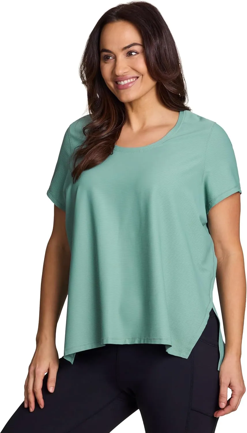 RBX Active Women's Quick Drying Gym T-Shirt with Side Vents, Breathable Mesh Workout Top with Plus Sizes