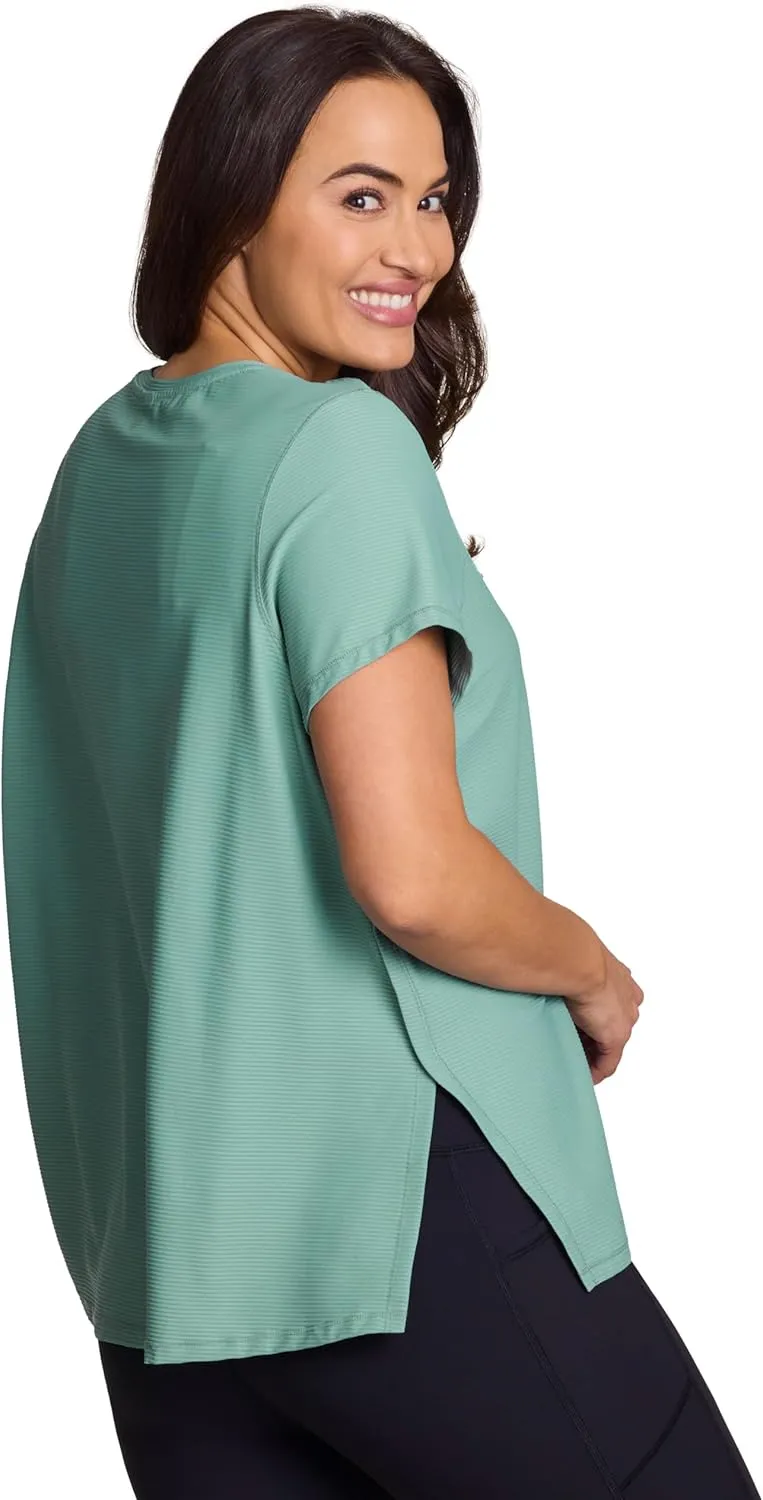 RBX Active Women's Quick Drying Gym T-Shirt with Side Vents, Breathable Mesh Workout Top with Plus Sizes