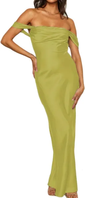 Realtix Elegant Satin Off The Shoulder Ruched Backless Maxi Dress for Women Strapless Tube Sleeveless Bridesmaid Dresses