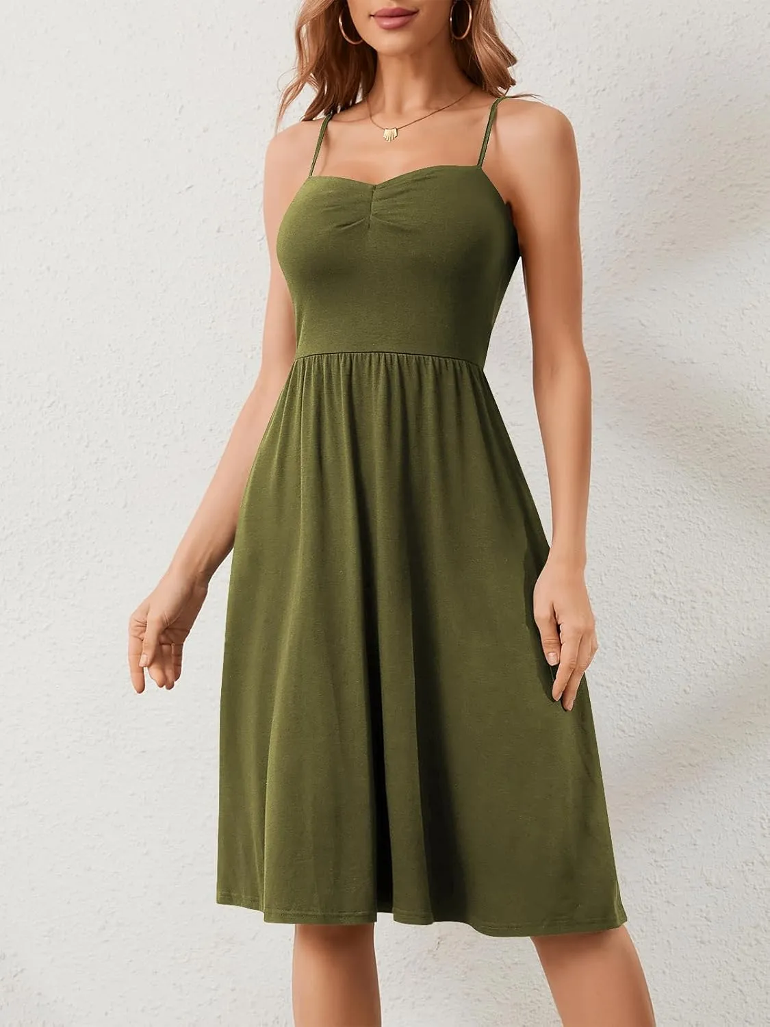 Sureple Summer Dresses for Women 2025 Casual Sweetheart-Neck Empire Waist Swing Aline Spaghetti Strap Dress with Pockets