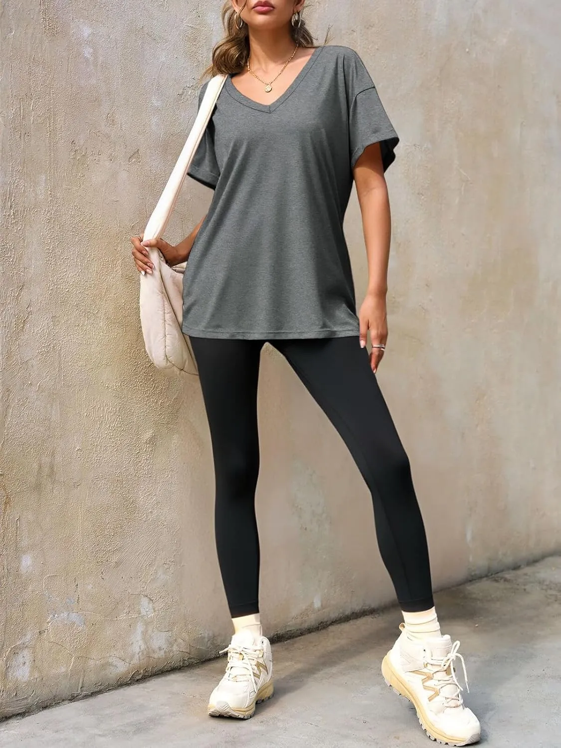 Tankaneo Womens Oversized Tshirts V Neck Short Sleeve Tops Summer Casual Loose Fit Tunic Tee Shirts
