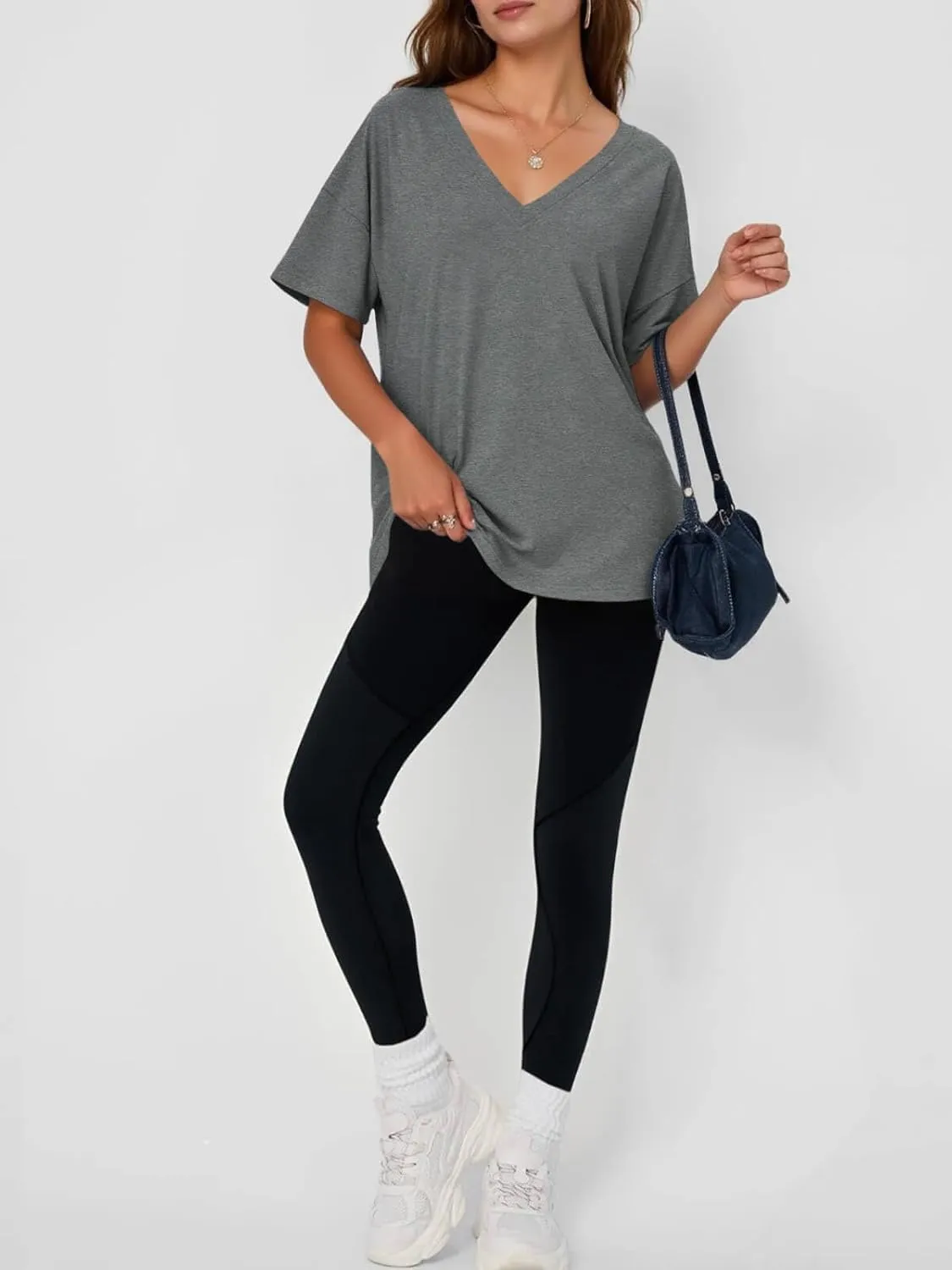 Tankaneo Womens Oversized Tshirts V Neck Short Sleeve Tops Summer Casual Loose Fit Tunic Tee Shirts