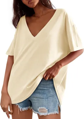 Tankaneo Womens Oversized Tshirts V Neck Short Sleeve Tops Summer Casual Loose Fit Tunic Tee Shirts