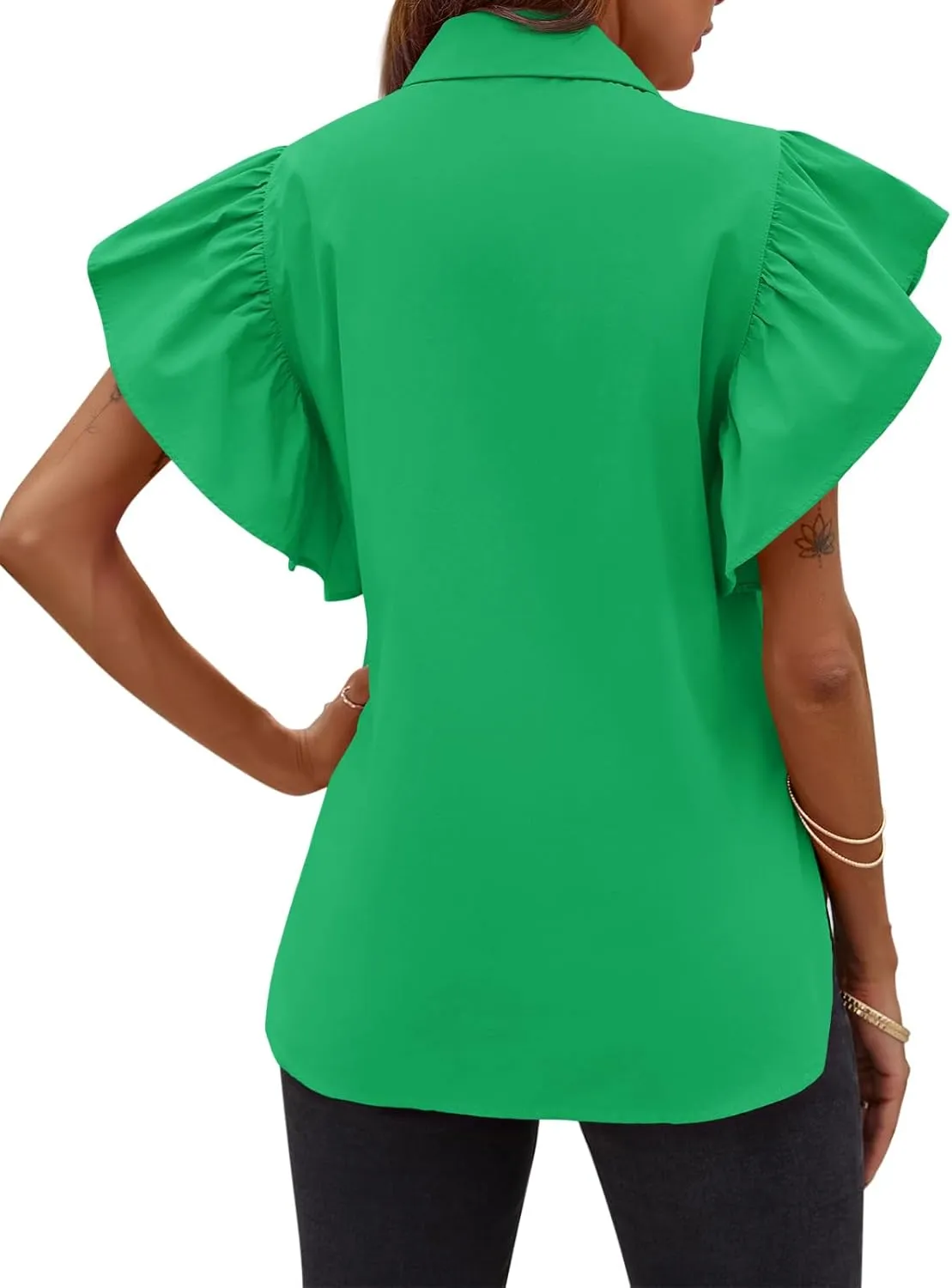 Tankaneo Womens Ruffle Button Down Shirts Cute Summer Short Sleeve Tops Blouse