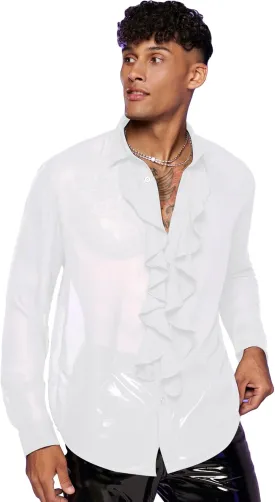 Verdusa Men's Long Sleeve Sheer Mesh Ruffle Trim Button Down Shirt Top