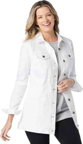 Woman Within Plus Size Long Stretch Denim Jacket Oversized Jean Jacket