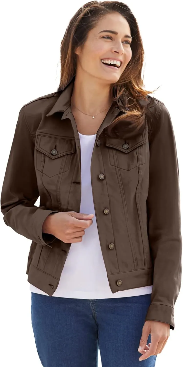 Woman Within Plus Size Stretch Denim Jacket Cropped Jean Jacket