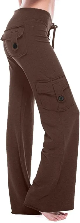 Womens Palazzo Yoga Pants Wide Leg Cargo Pants High Waist with Pockets Stretch Work Travel Casual Sweatpants Plus Size
