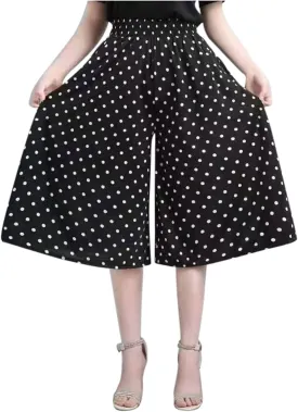 Womens Pleated Chiffon Culottes High Elastic Waist Wide Leg Pants Dressy For Women Knee Length