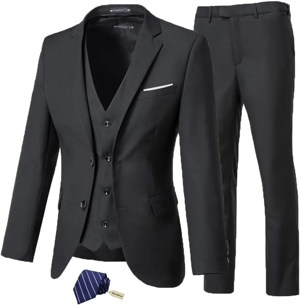 Yanlu Mens 3-Piece Suit Notched Lapel One Button Slim Fit Formal Jacket Vest Pants Set for Men Country Wedding Style