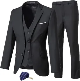 Yanlu Mens 3-Piece Suit Notched Lapel One Button Slim Fit Formal Jacket Vest Pants Set for Men Country Wedding Style